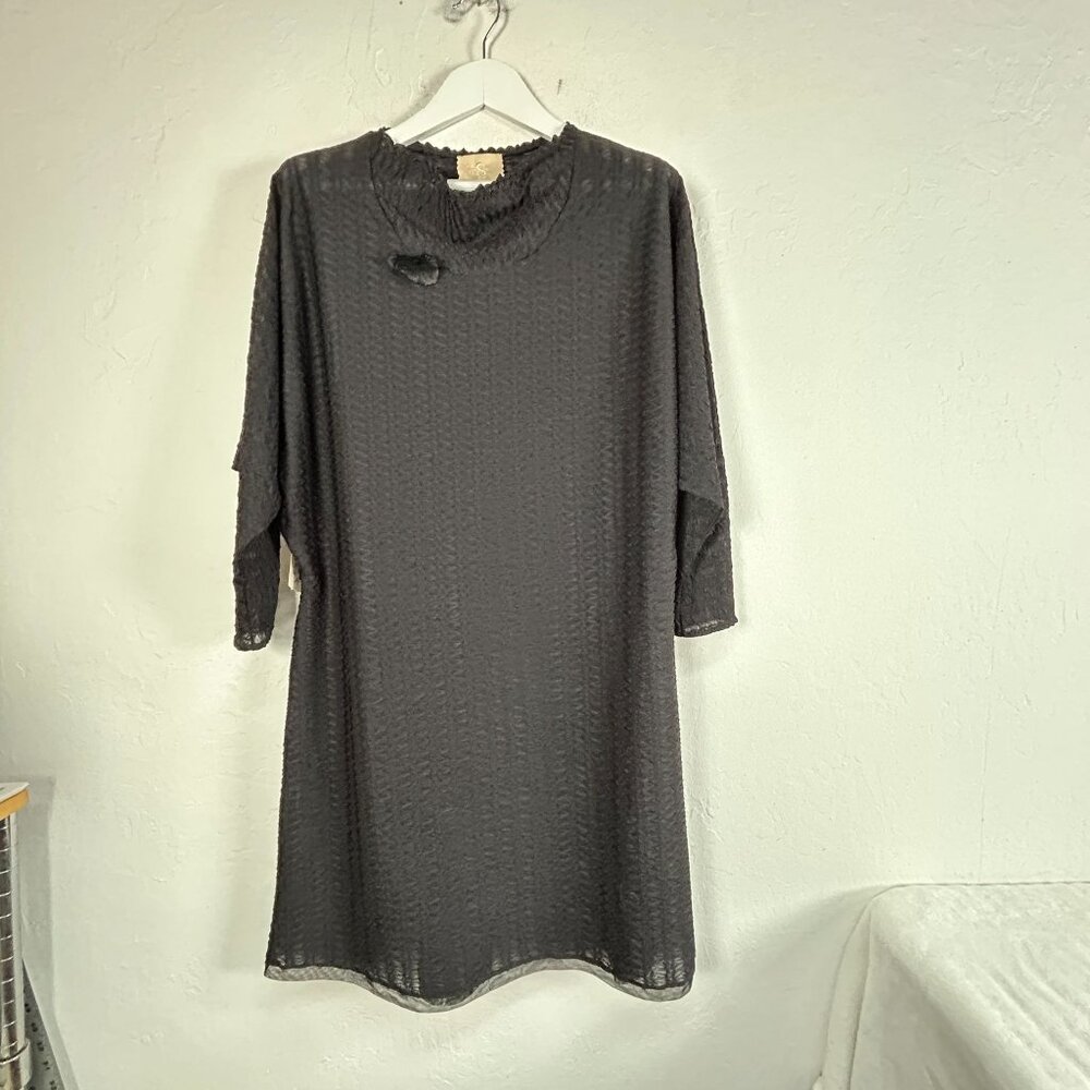 Sue Williams Design Womens Black Textured Dolma Sleeve Shift Dress Large New